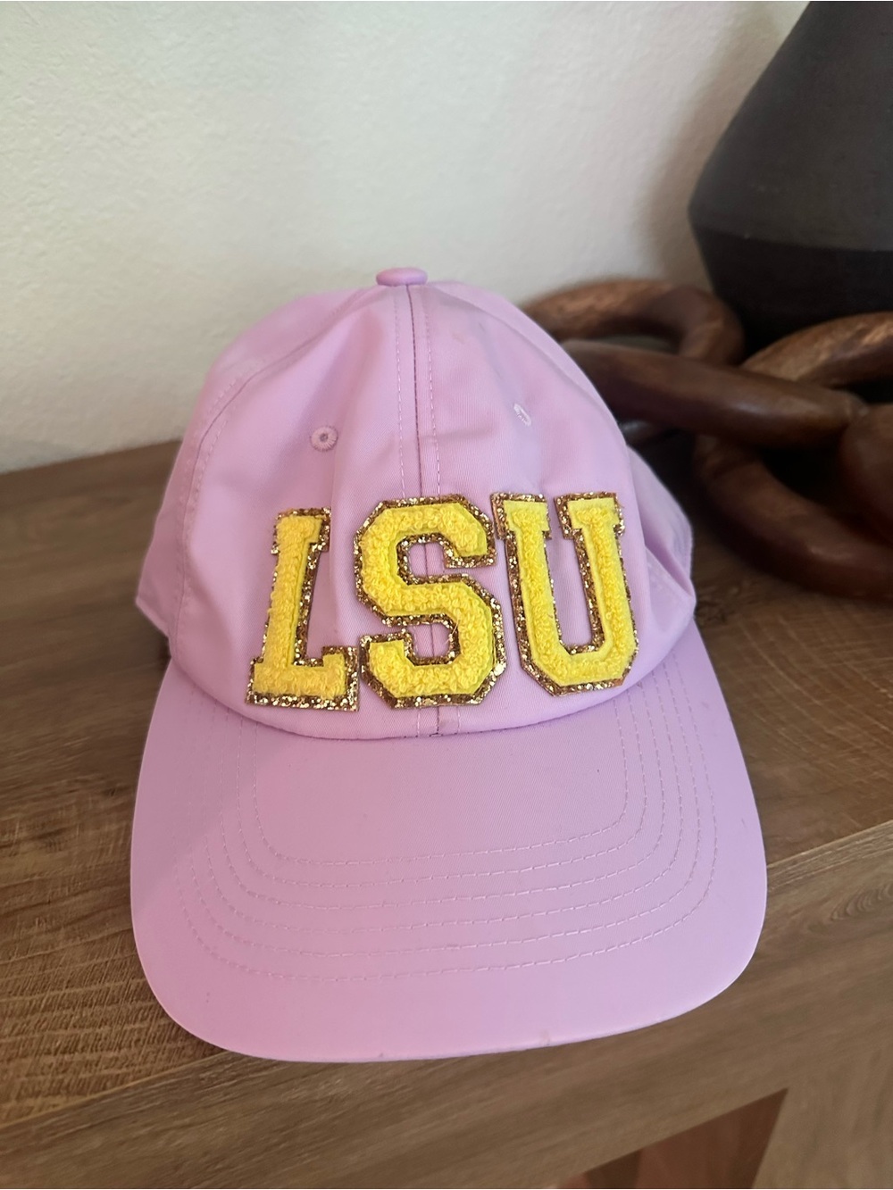 Stoney Clover Lane LSU purple cap with gold glitter letters